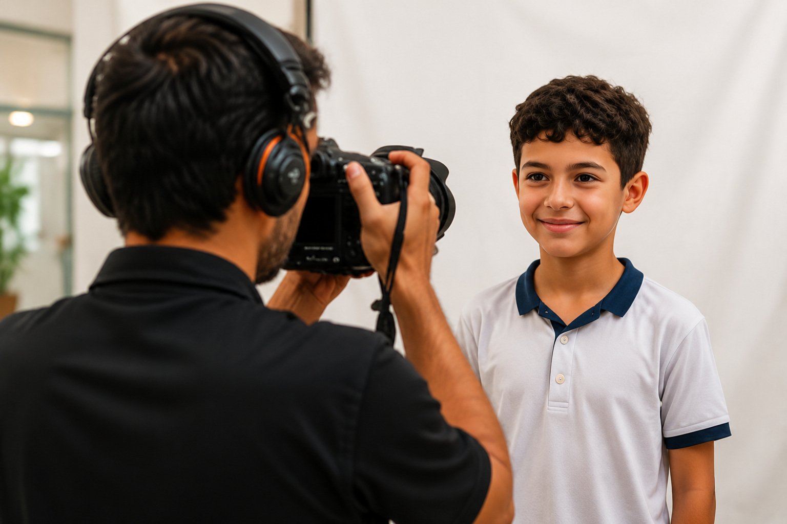 Fotógrafo da INVENCÍVEL trabalhando com alunos em escola brasileira